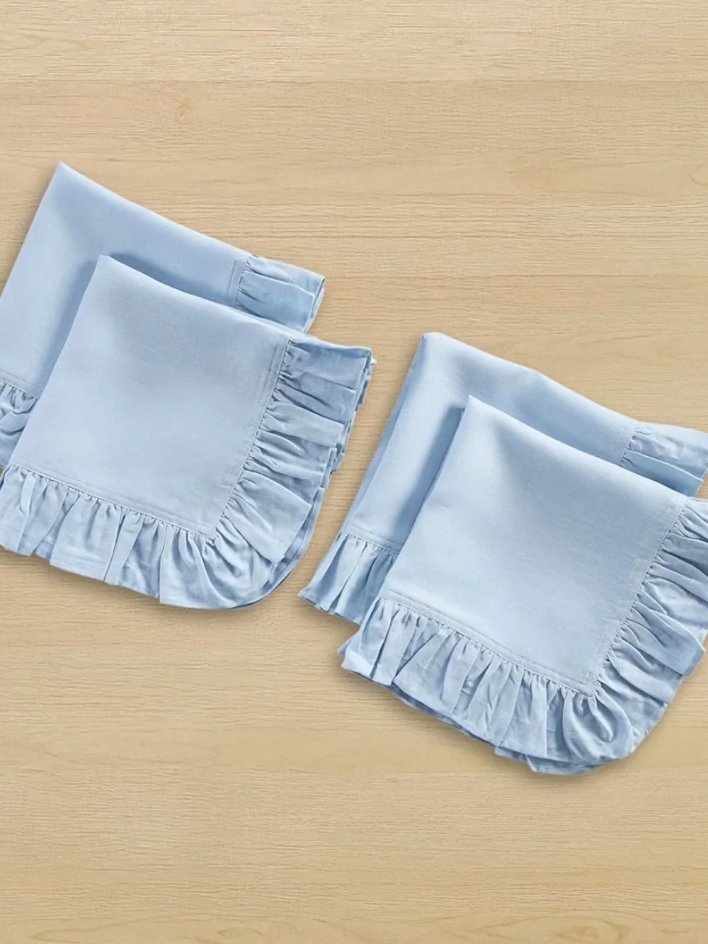 Solino Home Linen Ruffle Cloth Napkins Set of 4-100% Pure Linen Sky Navy Blue